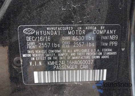 2017 Hyundai Sonata Hybrid Se from USA, damaged, VIN KMHE24L16HA060037